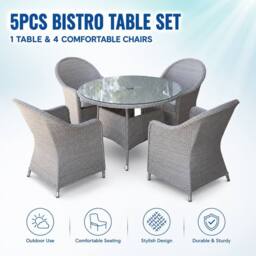 Shatchi Sorrento 4-Seater Rattan Dining Round Garden Table & Chairs Aluminium Outdoor Furniture Set in Natural - thumbnail 7