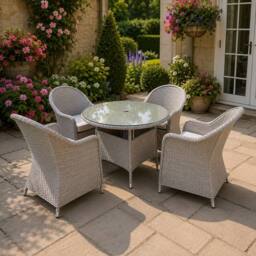 Shatchi Sorrento 4-Seater Rattan Dining Round Garden Table & Chairs Aluminium Outdoor Furniture Set in Natural - thumbnail 1