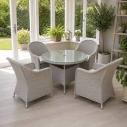 Shatchi Sorrento 4-Seater Rattan Dining Round Garden Table & Chairs Aluminium Outdoor Furniture Set in Natural - thumbnail 6
