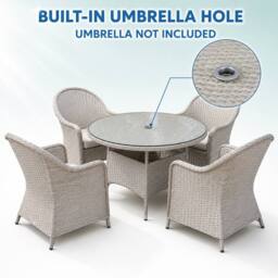 Shatchi Sorrento 4-Seater Rattan Dining Round Garden Table & Chairs Aluminium Outdoor Furniture Set in Natural - thumbnail 8