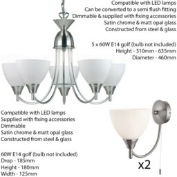 Loops 5 Lamp Ceiling & 2x Wall Light Pack Satin Chrome Glass Matching Indoor Fittings in Clear - thumbnail 2