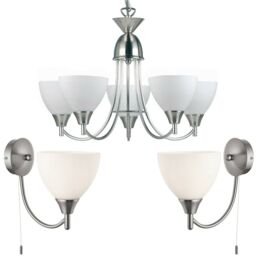 Loops 5 Lamp Ceiling & 2x Wall Light Pack Satin Chrome Glass Matching Indoor Fittings in Clear - thumbnail 1