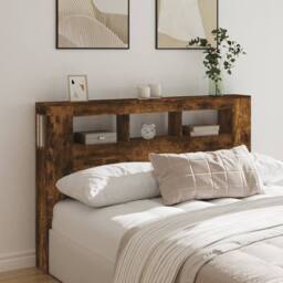 Berkfield Home LED Headboard Smoked Oak 160x18.5x103.5 cm Engineered Wood in Brown - thumbnail 1