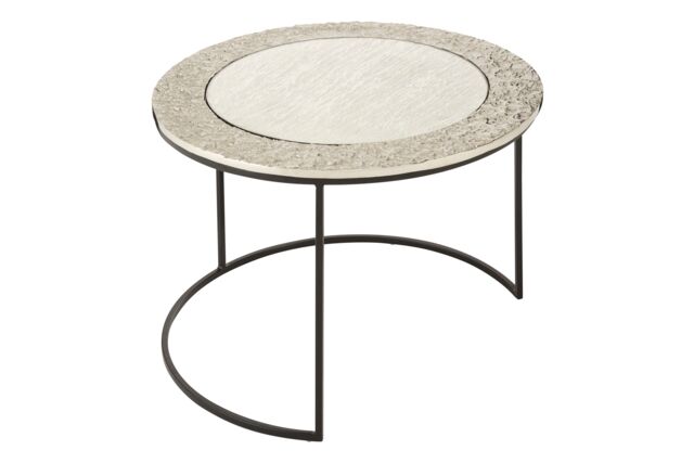 Orsina Set of 2 Nesting Coffee Tables, Glass Accent Tables With Black Steel Legs, Antique Brass & Nickel Round Table in Silver - image 1