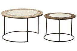 Orsina Set of 2 Nesting Coffee Tables, Glass Accent Tables With Black Steel Legs, Antique Brass & Nickel Round Table in Silver - thumbnail 6