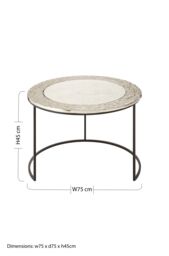 Orsina Set of 2 Nesting Coffee Tables, Glass Accent Tables With Black Steel Legs, Antique Brass & Nickel Round Table in Silver - thumbnail 5