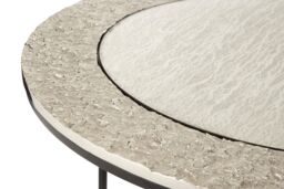 Orsina Set of 2 Nesting Coffee Tables, Glass Accent Tables With Black Steel Legs, Antique Brass & Nickel Round Table in Silver - thumbnail 3
