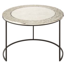 Orsina Set of 2 Nesting Coffee Tables, Glass Accent Tables With Black Steel Legs, Antique Brass & Nickel Round Table in Silver - thumbnail 2