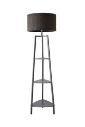 ValueLights Hiru Grey 3 Tier Wooden Shelf Floor Lamp with Boucle Drum Shade in Charcoal - thumbnail 6