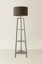 ValueLights Hiru Grey 3 Tier Wooden Shelf Floor Lamp with Boucle Drum Shade in Charcoal - thumbnail 3