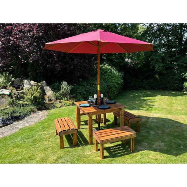 Charles Taylor Knights Four Seater Garden Furniture Table Set - Fully Assembled in Light Brown - image 1