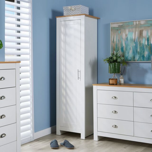 Home Source Wardrobe 1 Door Bedroom Clothing Storage Oak Top Wooden Unit in White - image 1