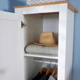 Home Source Wardrobe 1 Door Bedroom Clothing Storage Oak Top Wooden Unit in White - thumbnail 5