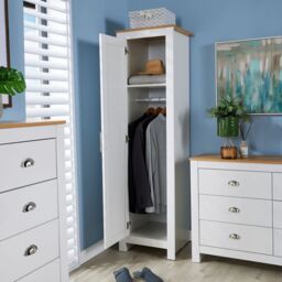 Home Source Wardrobe 1 Door Bedroom Clothing Storage Oak Top Wooden Unit in White - thumbnail 4