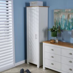 Home Source Wardrobe 1 Door Bedroom Clothing Storage Oak Top Wooden Unit in White - thumbnail 2