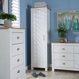 Home Source Wardrobe 1 Door Bedroom Clothing Storage Oak Top Wooden Unit in White - thumbnail 3