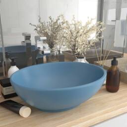 Berkfield Home Luxury Basin Oval-shaped Matt Light Blue 40x33 cm Ceramic - thumbnail 2