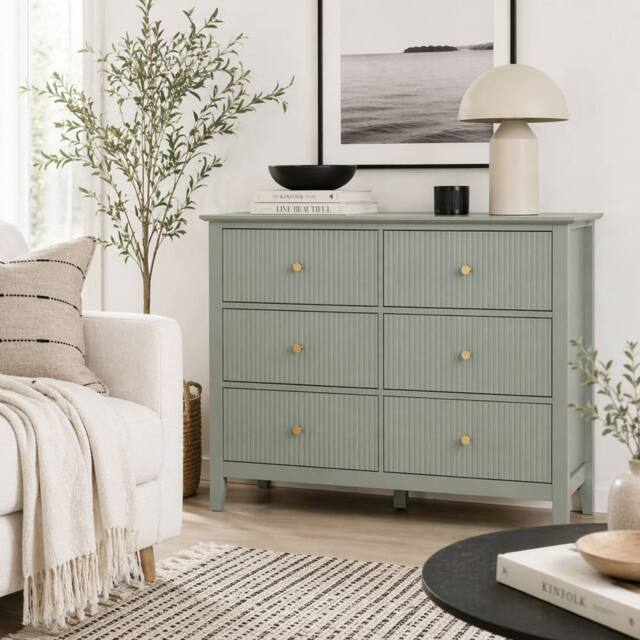 Wyld Haus Visalo Mint Green 6 Drawer Fluted Wooden Dresser - image 1