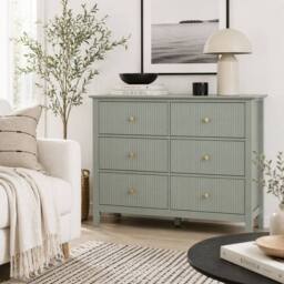 Wyld Haus Visalo Mint Green 6 Drawer Fluted Wooden Dresser - thumbnail 1