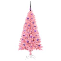 Berkfield Home Christmas Tree with 150 LEDs with Stand Pink 150 cm PVC - thumbnail 3