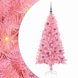 Berkfield Home Christmas Tree with 150 LEDs with Stand Pink 150 cm PVC - thumbnail 2