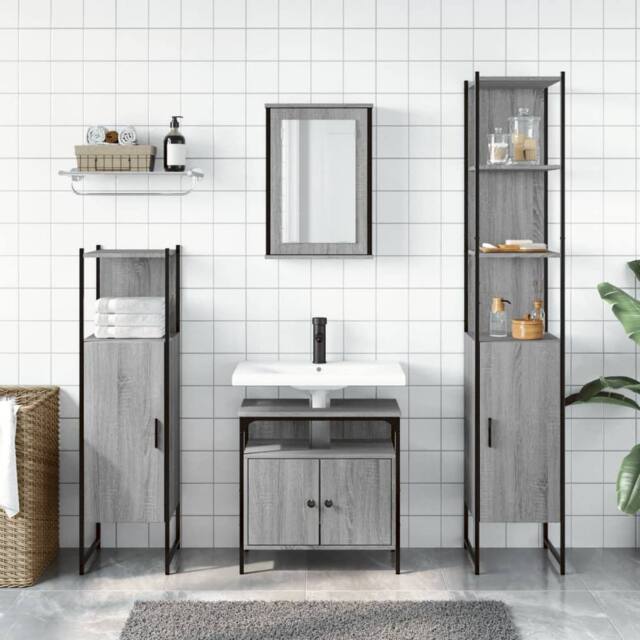Berkfield Home Durable 4 Piece Bathroom Furniture Set Grey Sonoma Engineered Wood - image 1