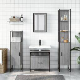 Berkfield Home Durable 4 Piece Bathroom Furniture Set Grey Sonoma Engineered Wood - thumbnail 1