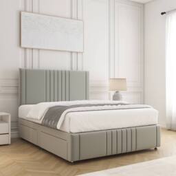 "BSSPOKE Hazel Plush Velvet Divan Bed Set 24"" Headboard & 4Drawers Mattress in Silver - Size: King" - thumbnail 3