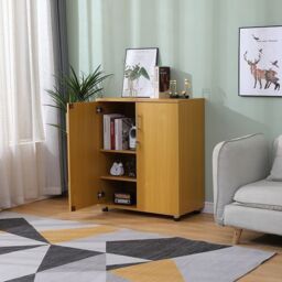 Beech Wooden Storage Cabinet, 2 Shelves, Lockable 2 Door, Low Office Unit - thumbnail 3