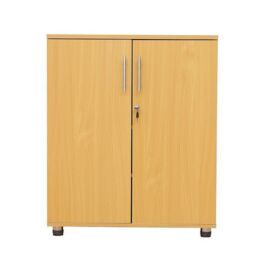 Beech Wooden Storage Cabinet, 2 Shelves, Lockable 2 Door, Low Office Unit - thumbnail 4