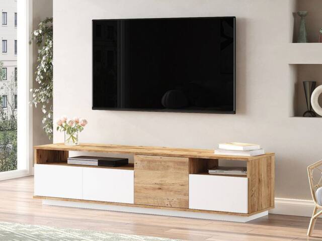 Vente-unique TV Unit With 4 Doors & 2 Shelves - Light Natural & White - CEDONA in Light Oak - image 1