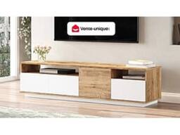 Vente-unique TV Unit With 4 Doors & 2 Shelves - Light Natural & White - CEDONA in Light Oak - thumbnail 4