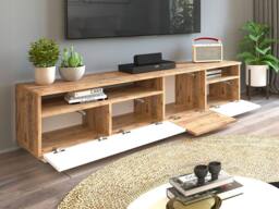 Vente-unique TV Unit With 4 Doors & 2 Shelves - Light Natural & White - CEDONA in Light Oak - thumbnail 9