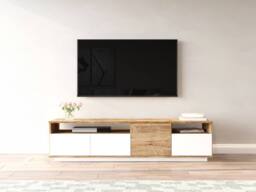 Vente-unique TV Unit With 4 Doors & 2 Shelves - Light Natural & White - CEDONA in Light Oak - thumbnail 7