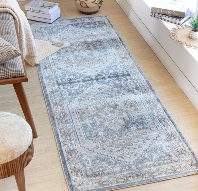 Livabliss Lilian-Washable Blue Brown Vintage Traditional Boho Living Dining Rug in Navy - Size: 200 cm x 275 cm - image 1