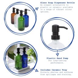 Harbour Housewares 2pc Glass Soap Dispenser Set with Ceramic Tray - 500ml in Green - thumbnail 2