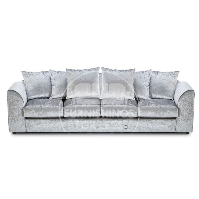 Furnishings For Less UK Crystal Crushed Velvet Long 4 Seater Sofa Scatter Back Curved Arm in Silver - image 1