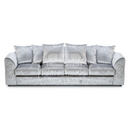 Furnishings For Less UK Crystal Crushed Velvet Long 4 Seater Sofa Scatter Back Curved Arm in Silver - thumbnail 1