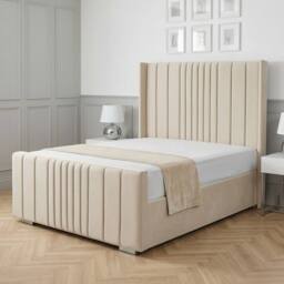 Living Comfort Bedz Cambridge Wingback Upholstered Bed Slatted Base with 48-Inch Headboard in Cream - Size: Small Double - thumbnail 1