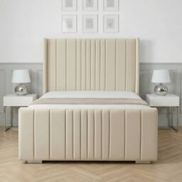 Living Comfort Bedz Cambridge Wingback Upholstered Bed Slatted Base with 48-Inch Headboard in Cream - Size: Small Double - thumbnail 2