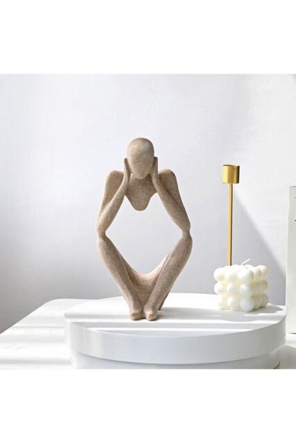 H&O Direct Resin Sculpture Art Abstract Meditator Statue Tabletop Decoration in Beige - image 1