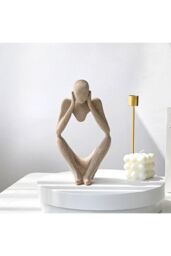 H&O Direct Resin Sculpture Art Abstract Meditator Statue Tabletop Decoration in Beige - thumbnail 1