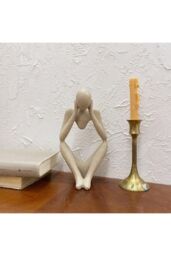 H&O Direct Resin Sculpture Art Abstract Meditator Statue Tabletop Decoration in Beige - thumbnail 2