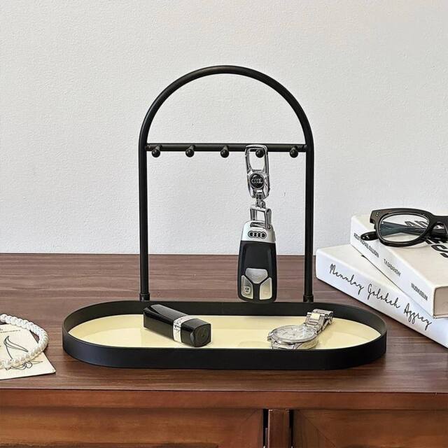 VOGREX Modern Metal Key Holder & Organizer - Oval Entryway Tray in Black - image 1