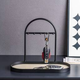 VOGREX Modern Metal Key Holder & Organizer - Oval Entryway Tray in Black - thumbnail 3