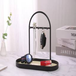 VOGREX Modern Metal Key Holder & Organizer - Oval Entryway Tray in Black - thumbnail 4