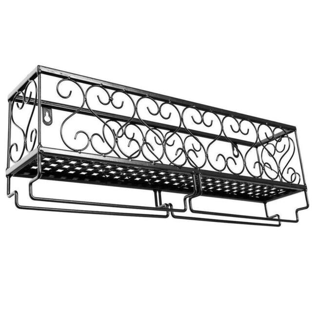 KORVIXA Wall Mounted Metal Wine Glass Rack Shelf in Black - Size: 100 cm x 100 cm - image 1