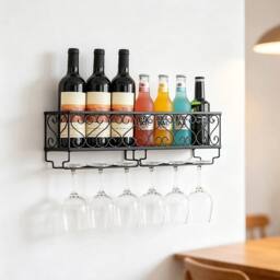 KORVIXA Wall Mounted Metal Wine Glass Rack Shelf in Black - Size: 100 cm x 100 cm - thumbnail 4