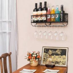 KORVIXA Wall Mounted Metal Wine Glass Rack Shelf in Black - Size: 100 cm x 100 cm - thumbnail 5