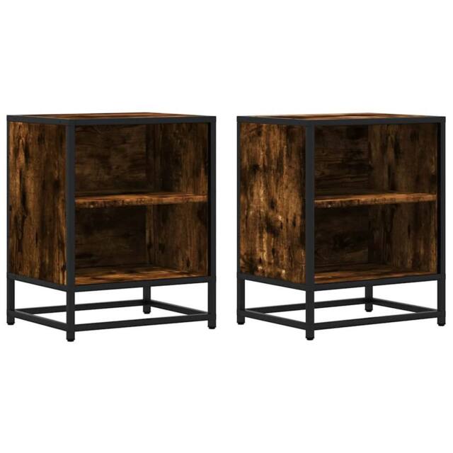 Berkfield Home Bedside Cabinets with Shelf with Storage 2 pcs Smoked oak Enginee… in Brown - image 1